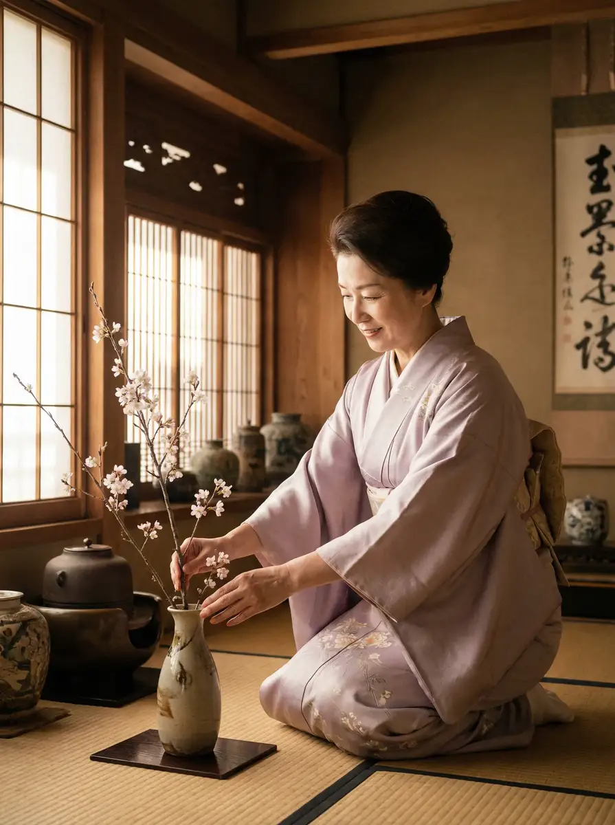 一位优雅的 精神小妹 - 精选美图，高清内容持续更新 在和室中插花